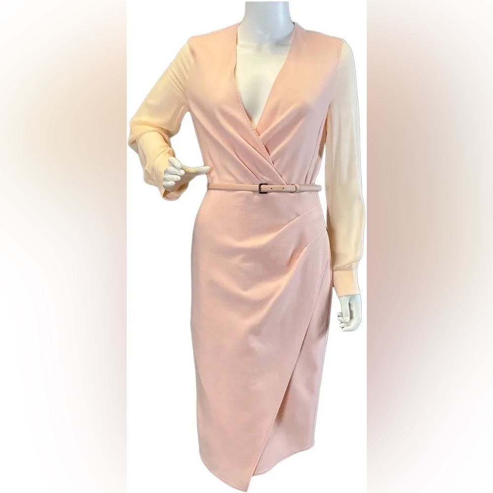 MaxMara Wrap Midi Dress with Sheer Sleeves